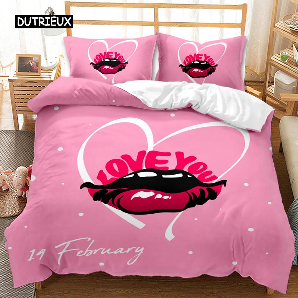 Red Lip Duvet Cover Set Red Lip Lipstick Sexy Adult Couple Comforter Cover Valentine's Day Gift for Lover Polyester Qulit Cover