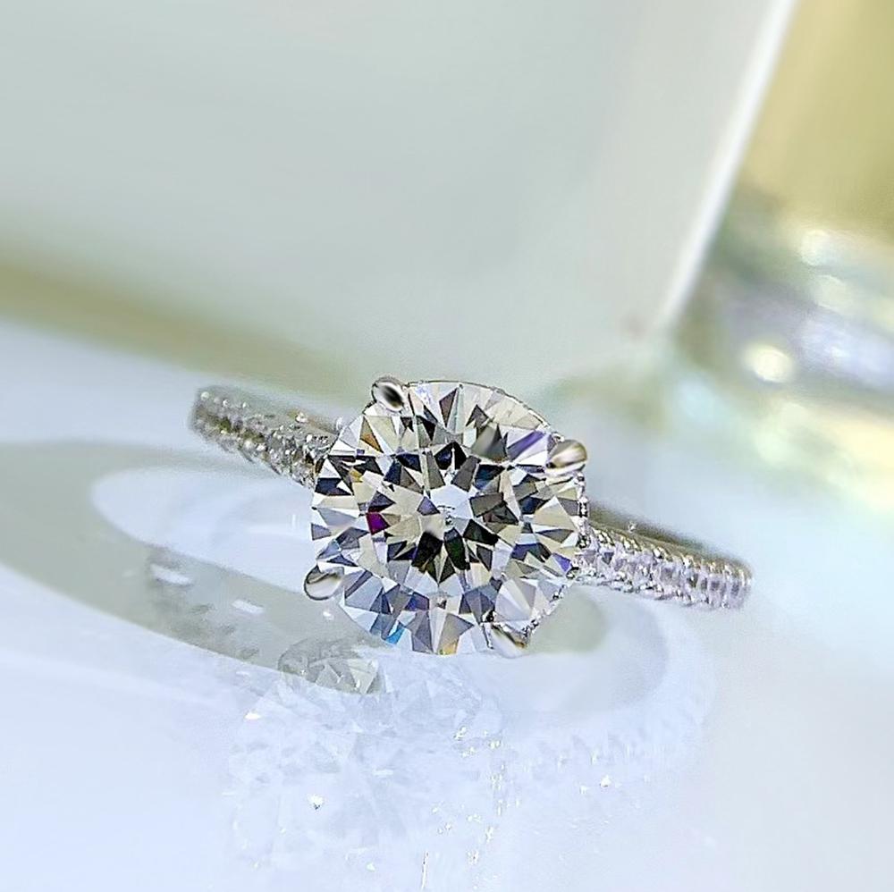 Fashion 18K White Gold Round Cut 8MM Faceted Gemstone Ring Wedding Anniversary Gift 925 Sterling Silver Fine Jewelry