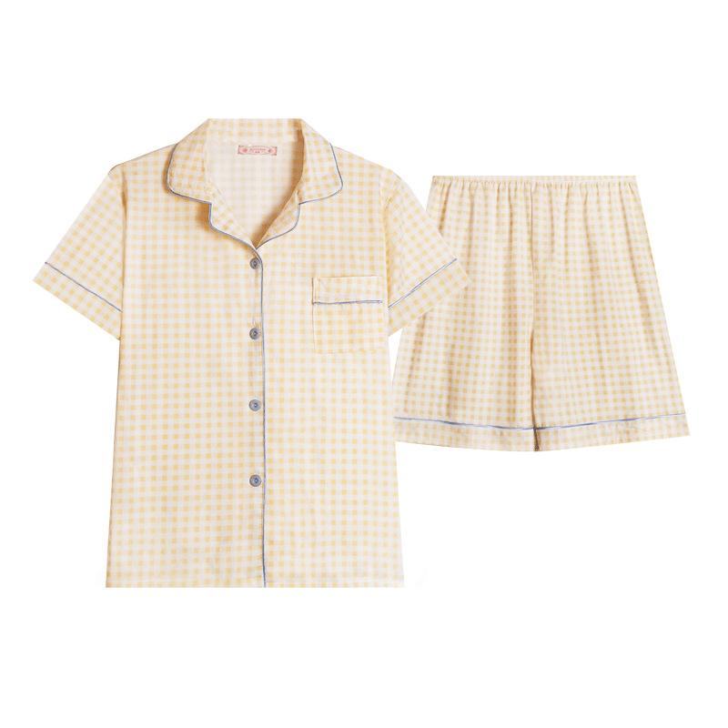 Japanese-style Unprinted Style Summer Fresh Cotton Pajamas Women's Short Sleeves 1011 New Loose Outer Loungewear Suit
