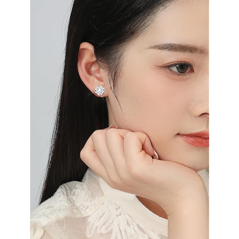 [Suplight] Earrings Ladies Silver 925 Zirconia Large Grains Gorgeous Knot Knot Quatrefoil Clover Simple Accessories