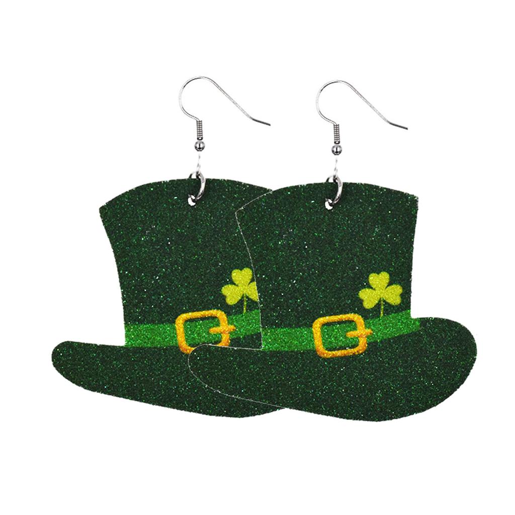Women Fashion ST. Patrick's Day Green Drop Shape Printing  Earrings Ear Studs