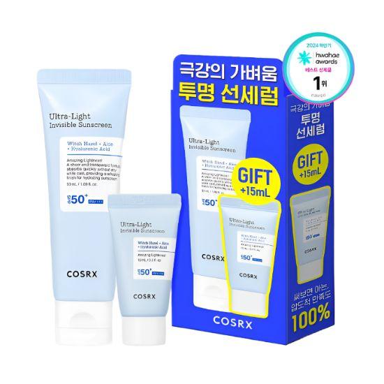 COSRX Ultra-Light Invisible Sunscreen Serum SPF50+ PA++++ Hydrating Korean Sunscreen Set 50ml + 15ml