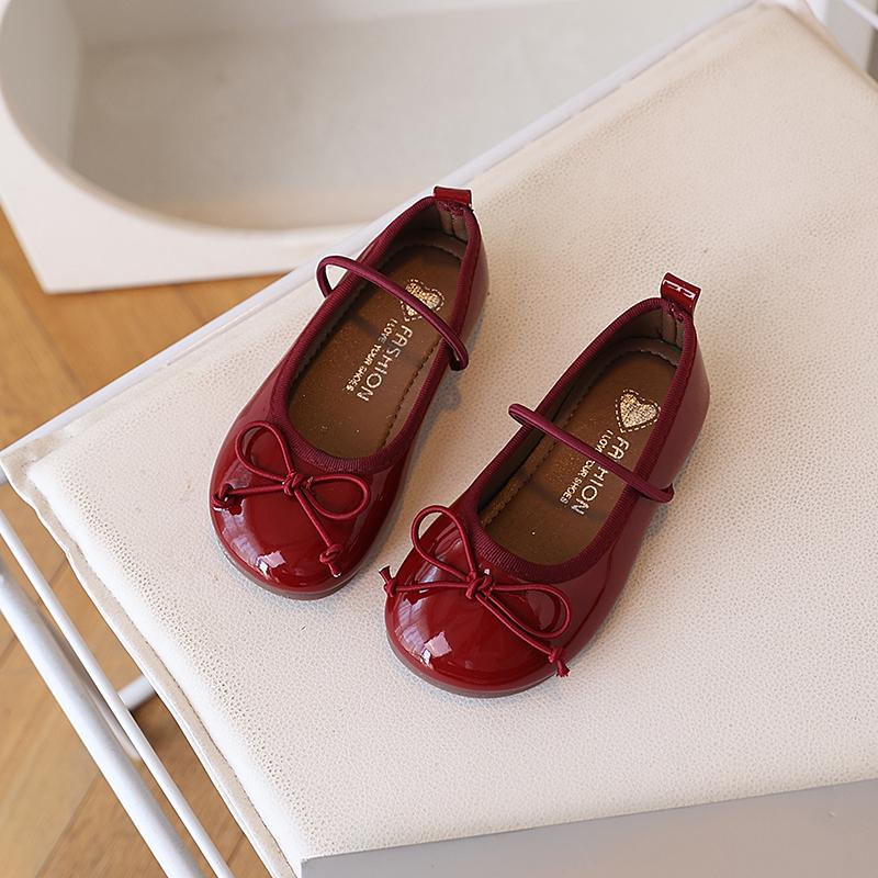 Toddler Girls Princess Style Ballet Flats with Bow Detail New Autumn Kid Leather Shoes Soft Sole Classic School Party Flats