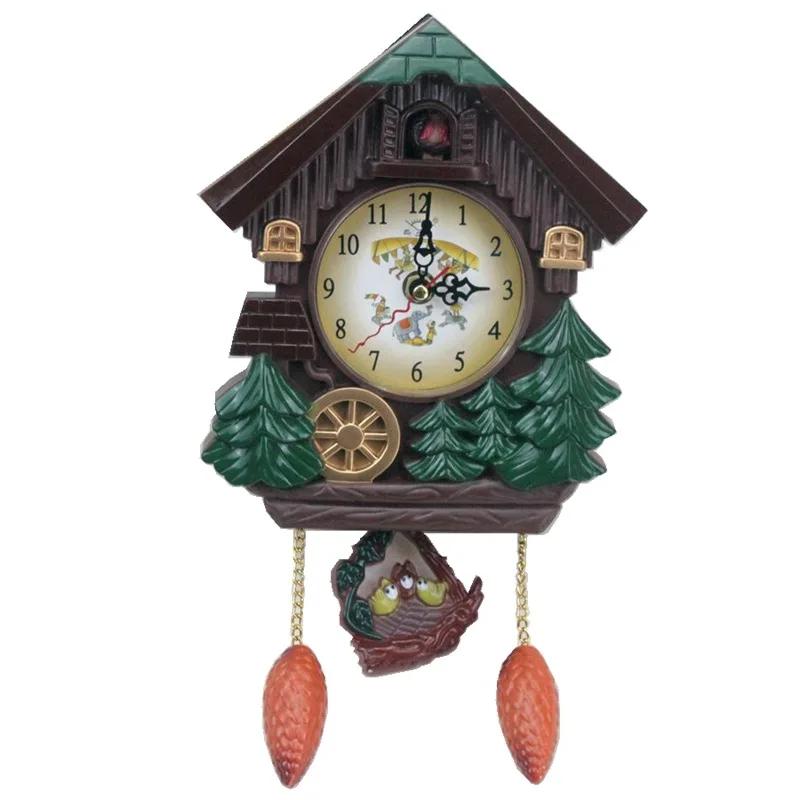 Cuckoo Clock Wall Clock Bird House Day Time Hourly Alarm Clocks Nordic Pendulum Wall Watch Decorations for Kids Home Living Room
