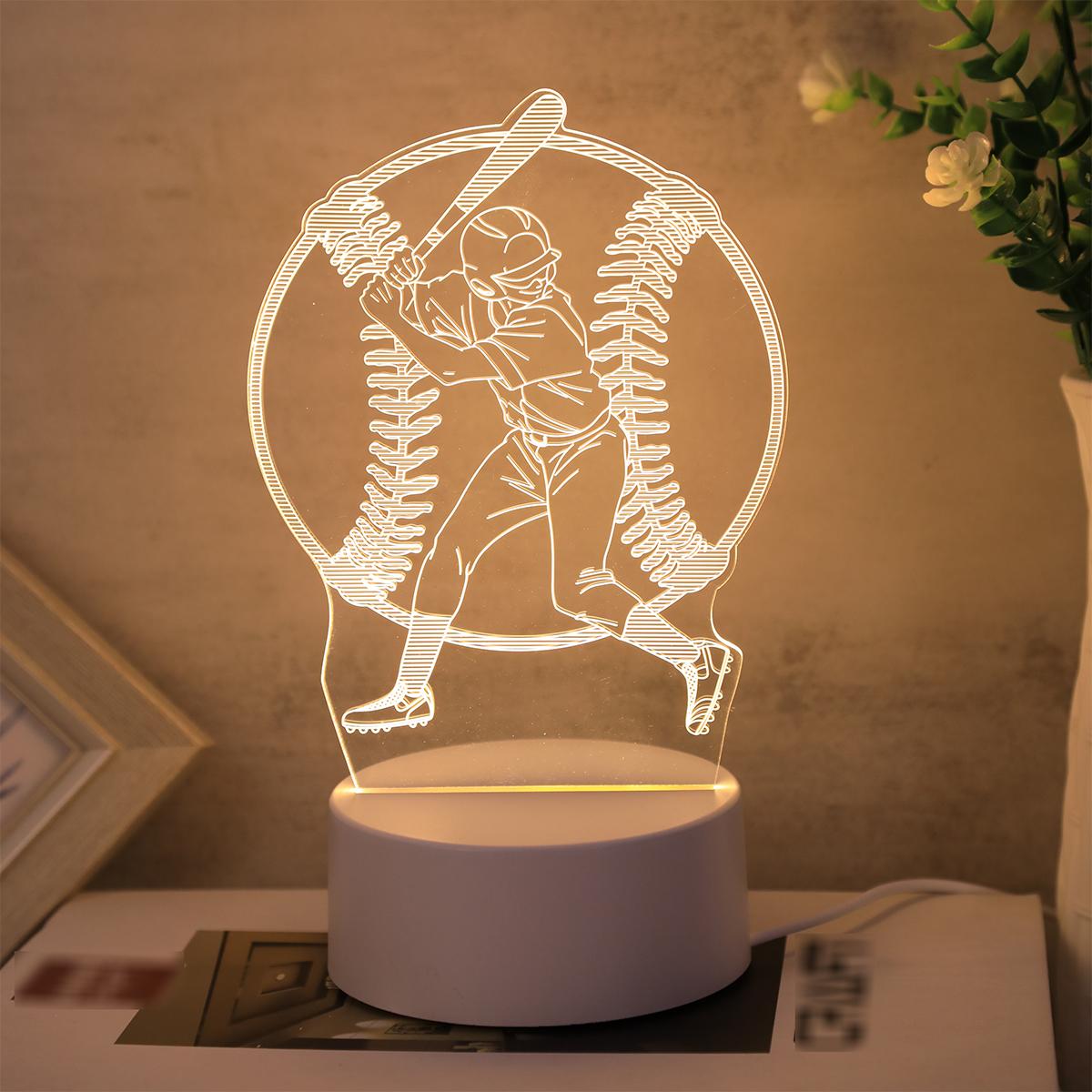 

3D Baseball Boy Acrylic Visual Night Light for Home Decoration Atmosphere Night Light Suitable for Bedroom Lighting and Tabletop Warm White