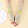 1 Pair Sleeves for Women Y2k Accessories Sweet Pink Flower Half Finger Arm Warmers Preppy Style Winter Knit Fingerless Gloves