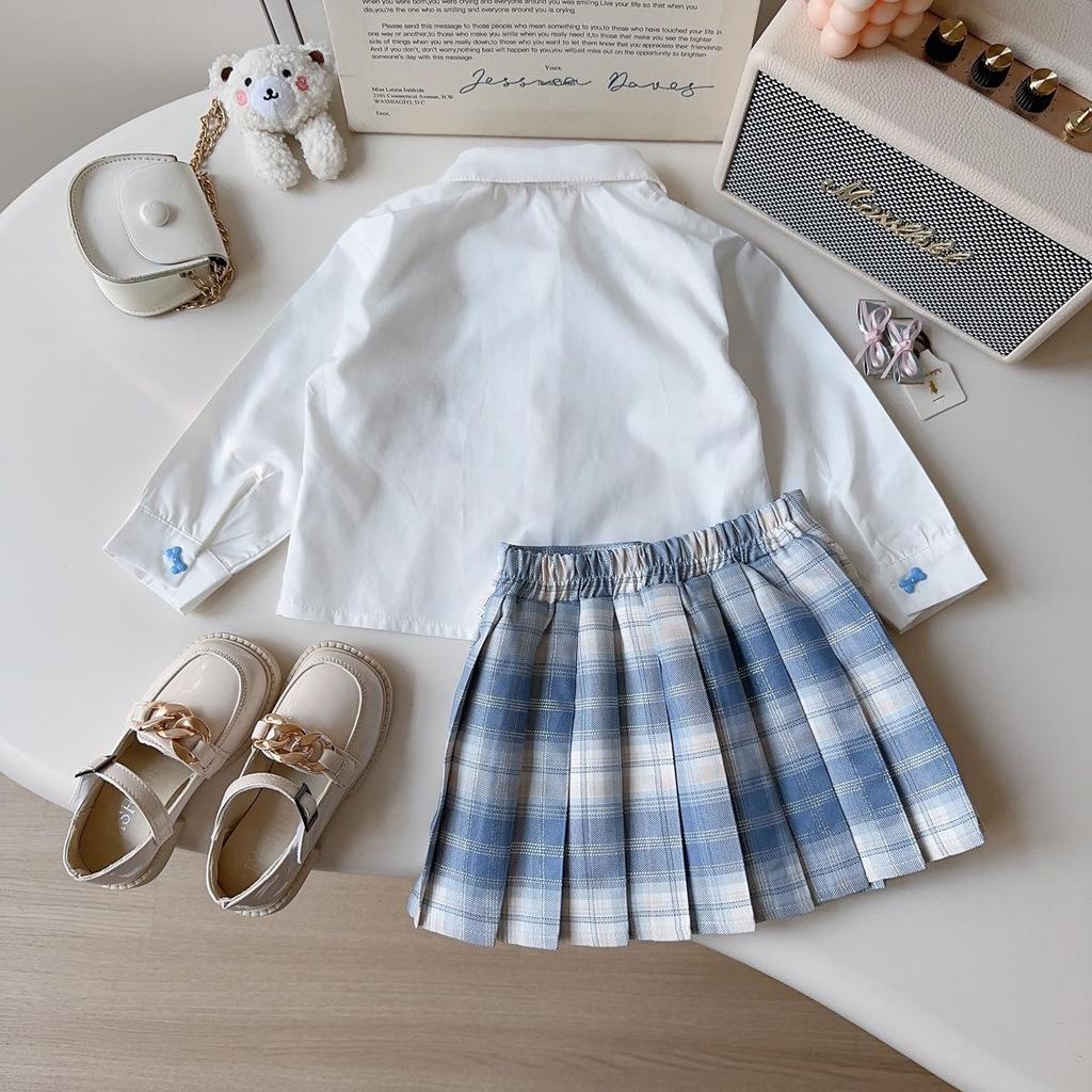 Girls' Cartoon Puppy Two-Piece Set: Shirt & Pleated Skirt with Tie - Mori Girl Style