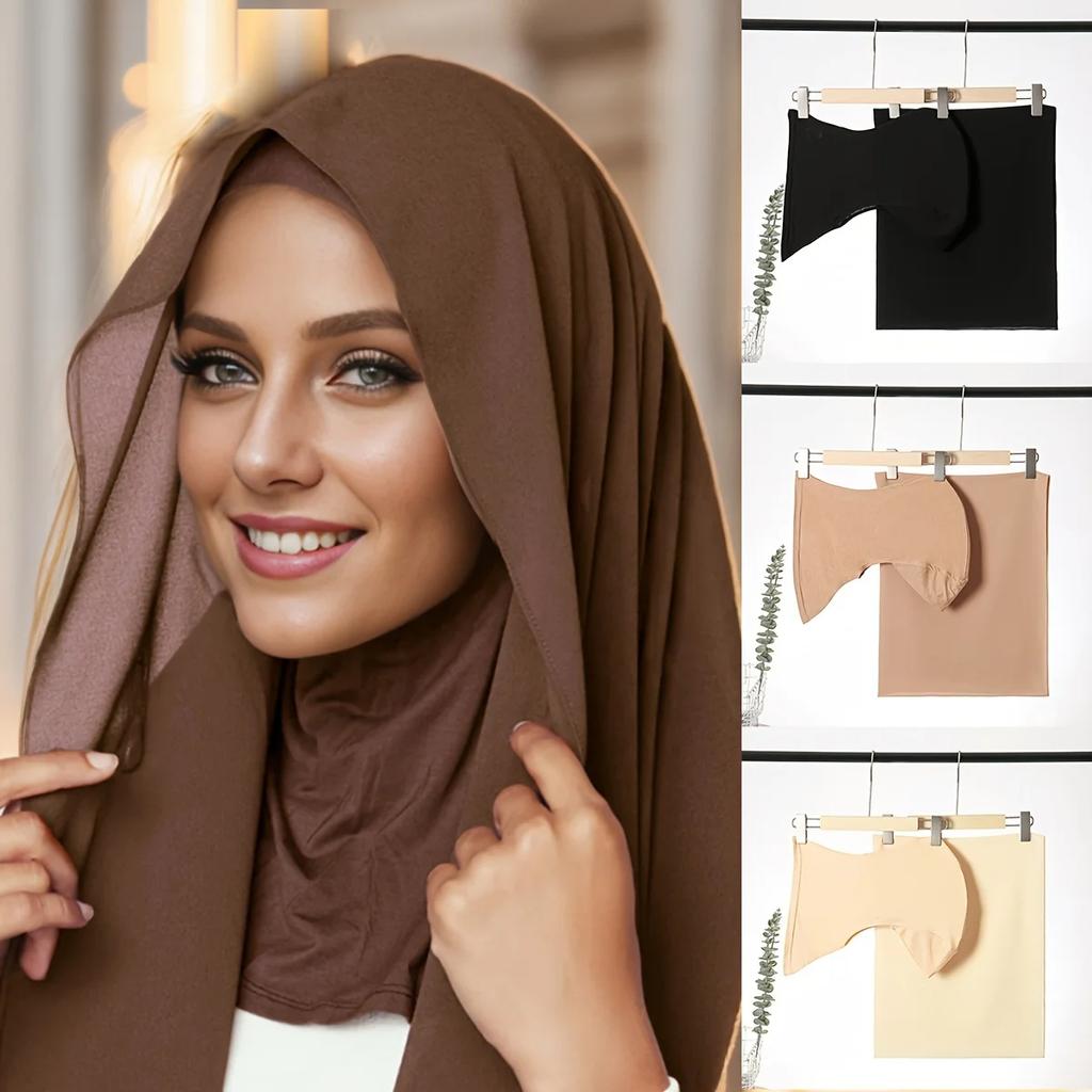 2 stk ensfarget muslimsk chiffon hijab skjerf mote kvinner Ramadan lange sjal bandana turban hodeskjerf klassisk hodeomslag