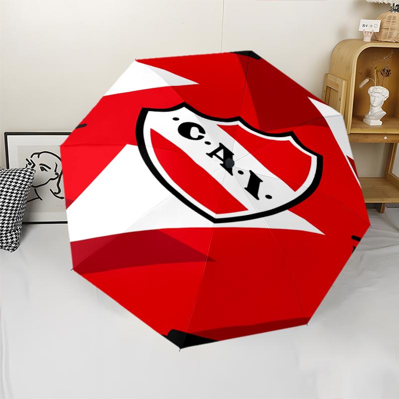 Club Atlético Independiente Print Automatic Umbrella, 8 Rib Iron Frame, Plastic Handle, Suitable for Outdoor Travel &Daily , Ideal Gift