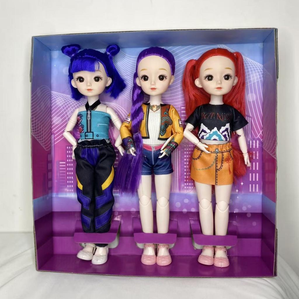 Large 12 Inch K-POP Demon Hunter Girl Group Doll Lumi Mira Zoe Figure with 3D Eyes Vinyl Collectible Gift