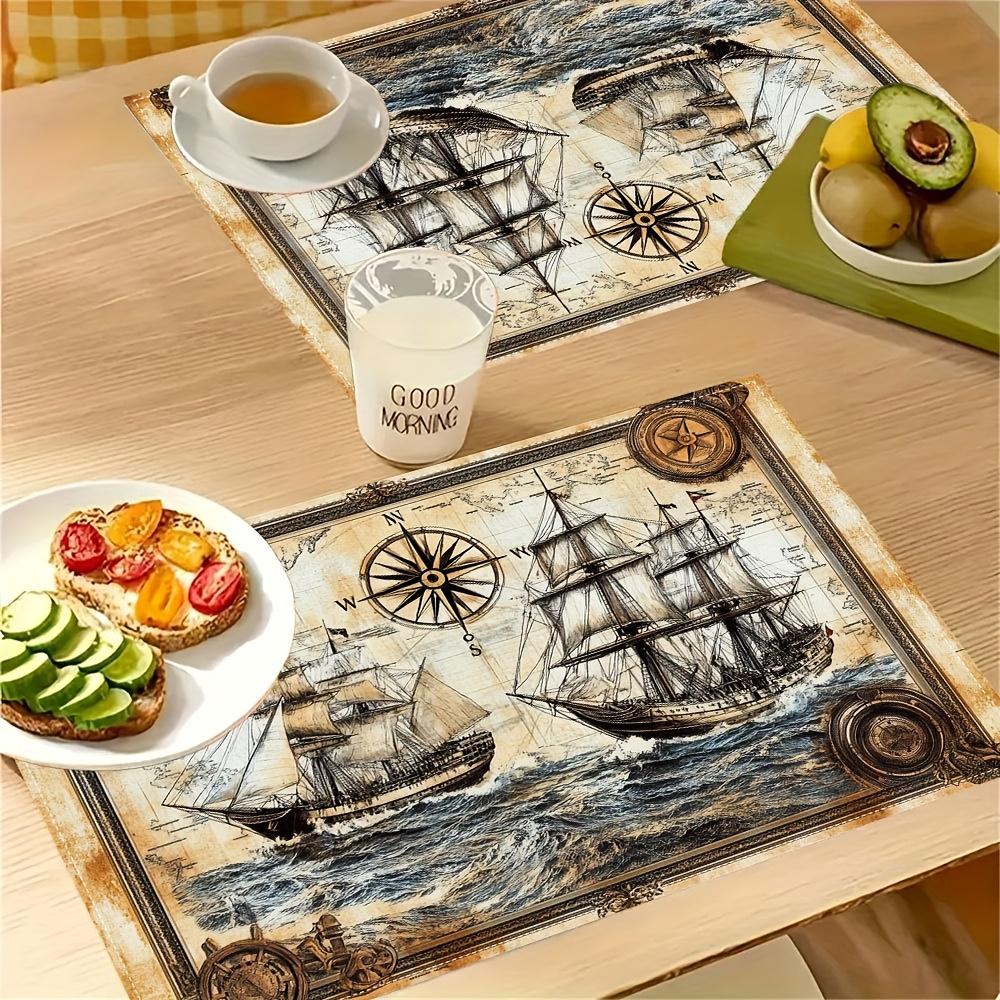 4pcs Set of Nautical Themed Placemats, Perfect for Dining and Coffee Tables, Home Decor & Kitchen Restaurant Party Decoration, Tableware 12x18 Inches