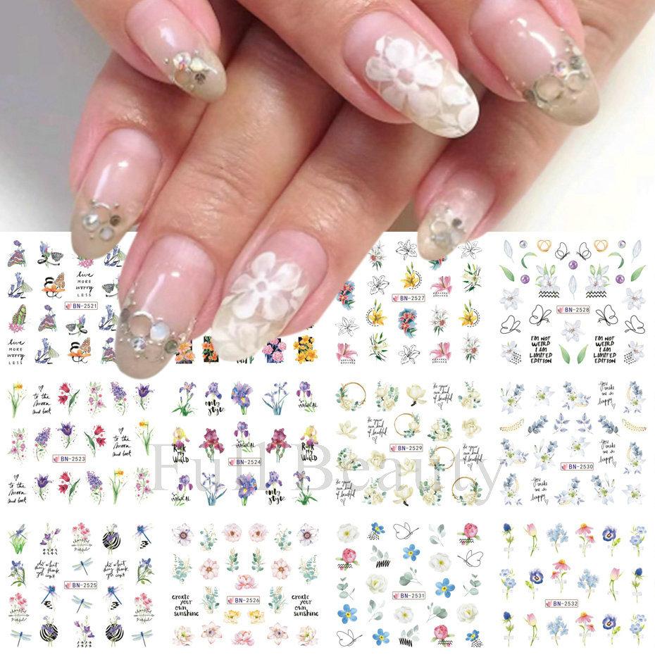 Nail Art Stickers Ins Spring And Summer Flower And Grass Series Zou Ju Flower Watermark Nail Stickers