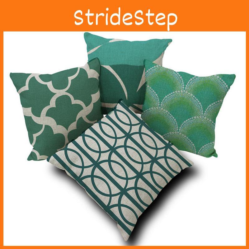 Premium Quality Green Geometry Cotton Linen Pillow Case For Versatile Home And Office Use