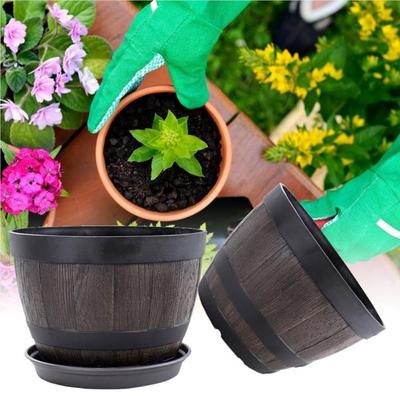 Decorative Simulation Wood Barrels Breathable Flower Bucket Ornament Round Flower Pot  Farmhouse