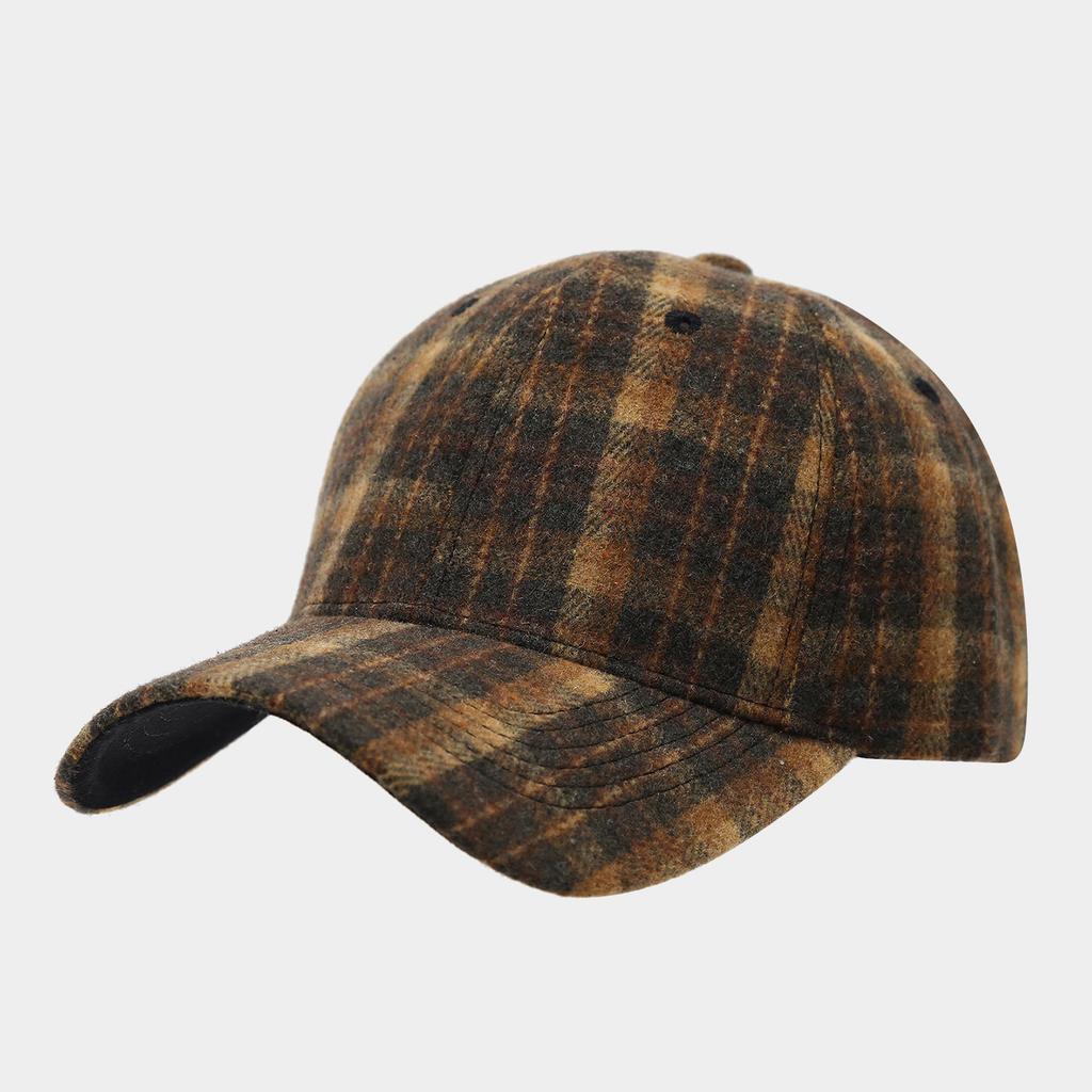 British style simple retro plaid woolen baseball cap autumn and winter outdoor fashion literary and leisure thermal cap