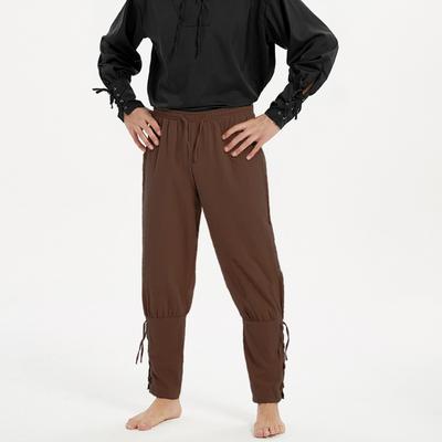 Men's Medieval Pirate Trousers Casual Solid Color Pencil Pants Elastic Waist Drawstring High Street Trend Male Clothes