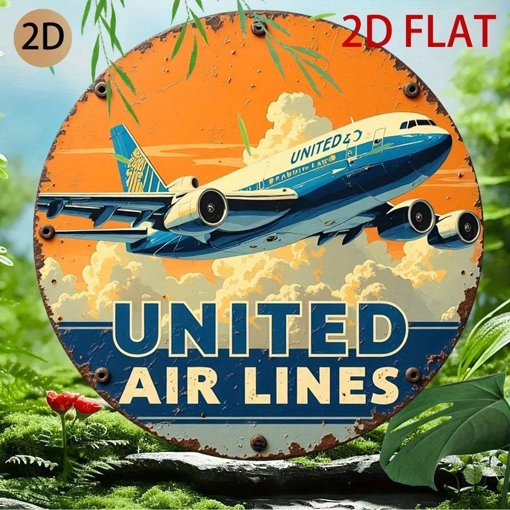 1pc Vintage United Airlines Metal Sign Retro Aviation Wall Decor Aluminum Plaque Home Office Cafe