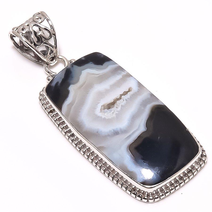 Natural Zebra Jasper Gemstone 925 Solid Sterling Silver Gift Pendant 1.97" O8B60
