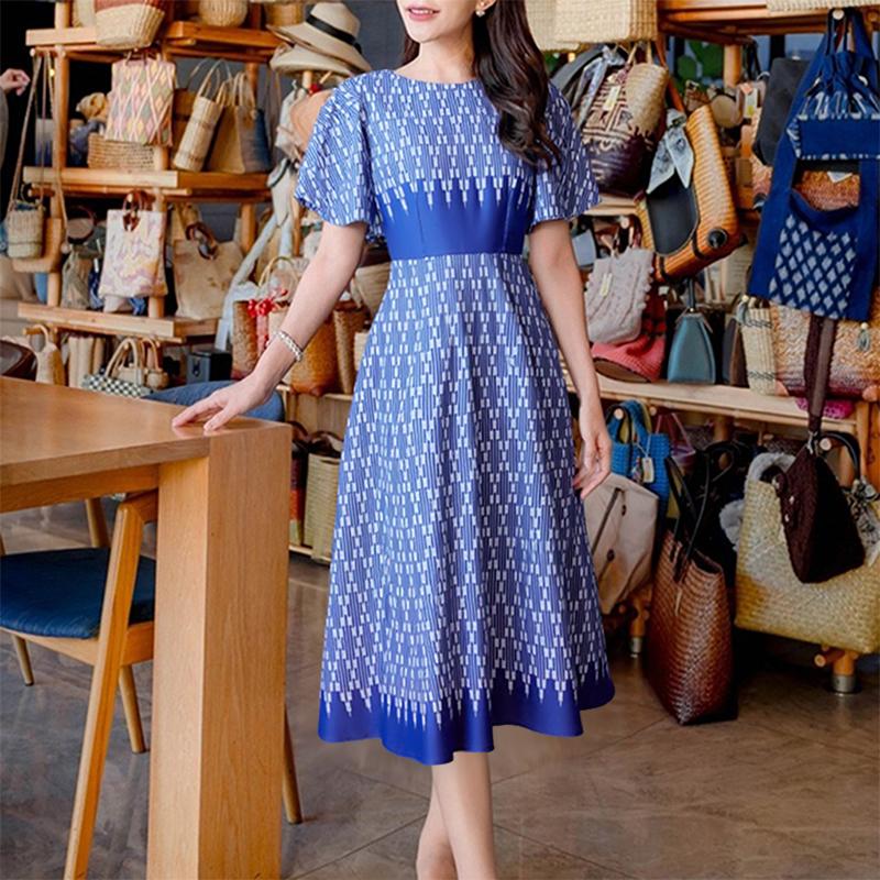 ZANZEA Women Casual Round Neck Loose Short Sleeve Print Dress Summer