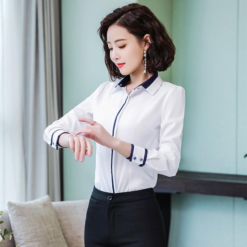 Tluoman Women's Slim Fit Long Sleeve White Shirt