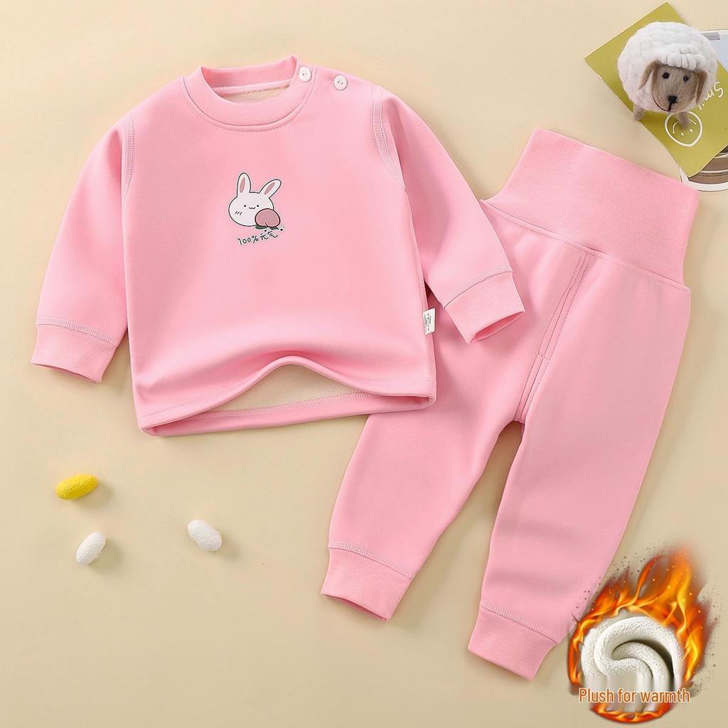 Children's Velvet Sakura Pajama Set: High-Waist, Fleece-Lined, Warm Autumn/Winter Wear for Boys and Girls