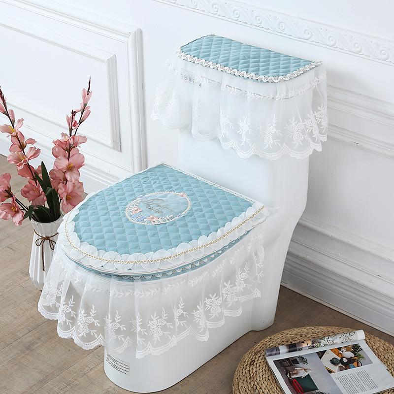 Lace Fabric Toilet Seat Cushion Set: 3-Piece Cover, Pad, and Ring.
