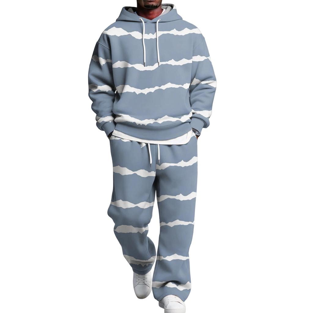 Men's Hoodie and Sweatpants Set with Elastic Waist, Casual Two Piece Outfit