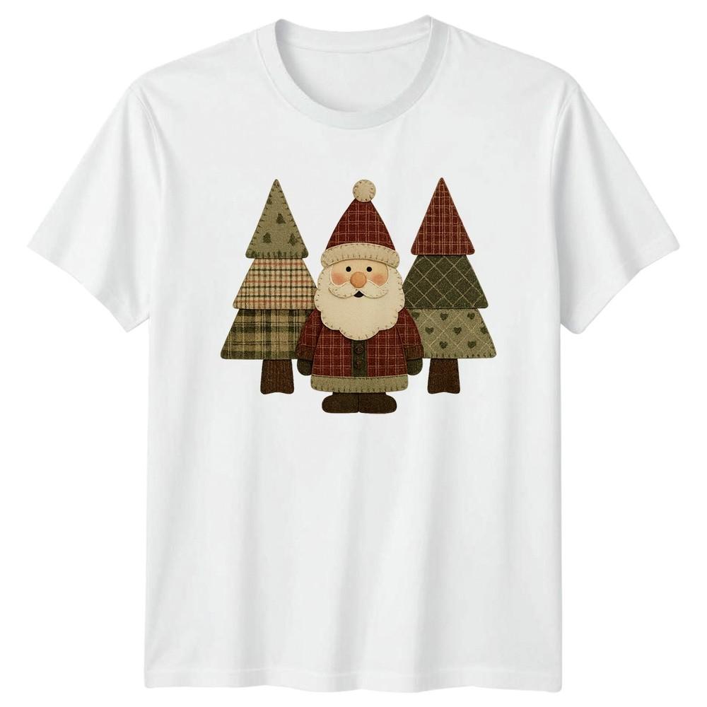 Rustic Santa Claus Christmas Tree Holidays Unisexs Unisexs Graphic Tee Shirt S