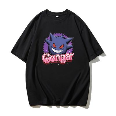Pokémon Gengar Printing Tee Pure Cotton Tshirt Mens 2026 Summer Fashion Oversize Street Casual Y2K Tops Streetwear Clothing