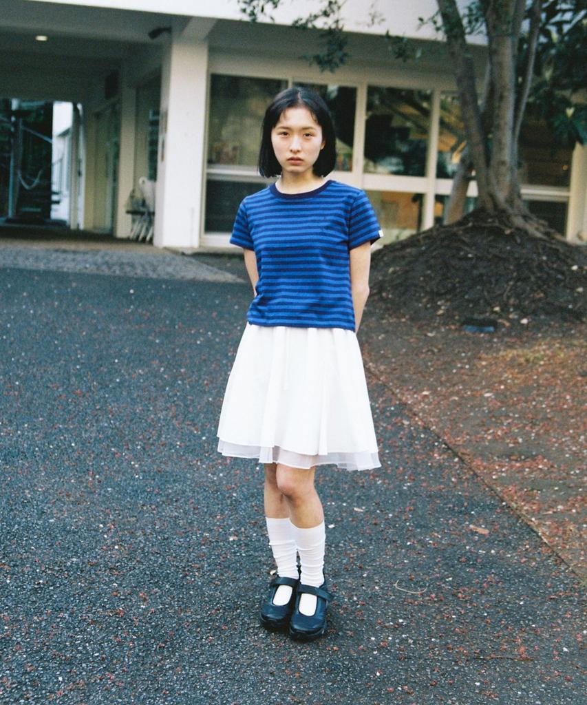 Ohesio Stripe Logo Crop T-Shirt, Blue