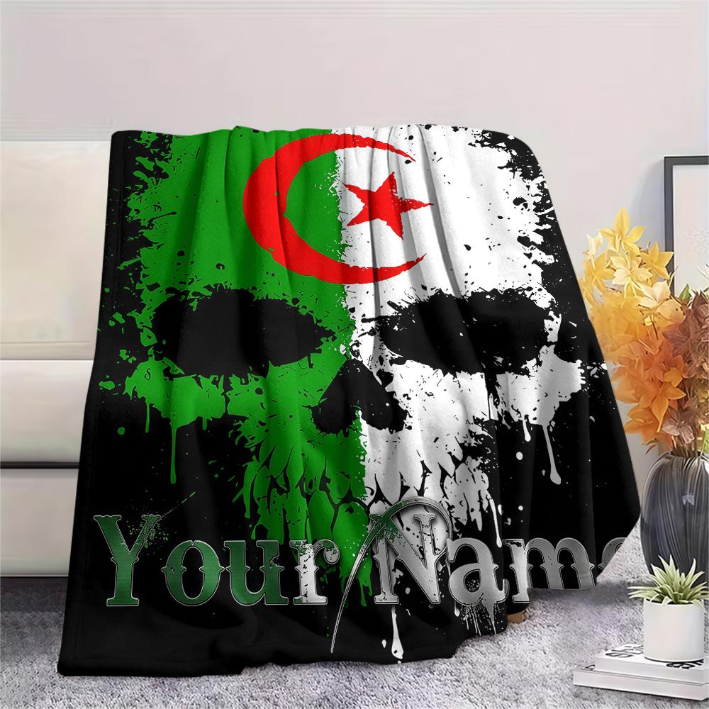 1 Stück Benutzerdefinierter Name Algerien Flaggenmuster Flanelldecke Geeignet für Alle Jahreszeiten für Heimdekoration Wärme und Komfort Geschenke Feiertagsgeschenk -HE20