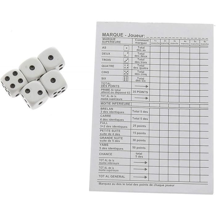 Yam Game - 5 Dice and Score Sheet - MERCIER - Blue - Plastic - Ages 3+