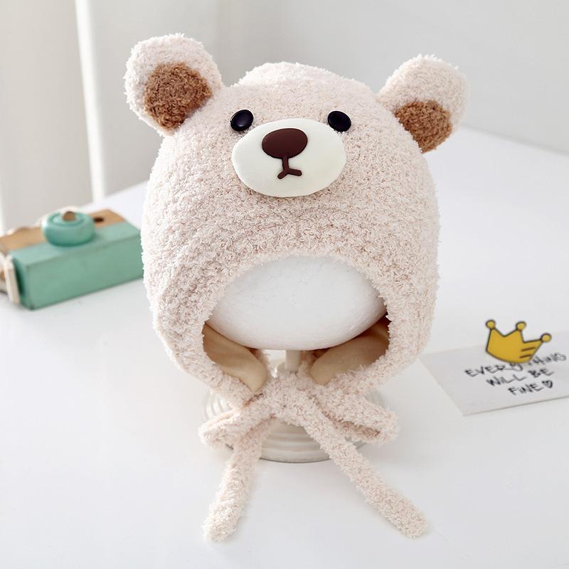 New autumn and winter children's hats cartoon bear plush hats men's and women's treasures outdoor windproof warm knitted hats