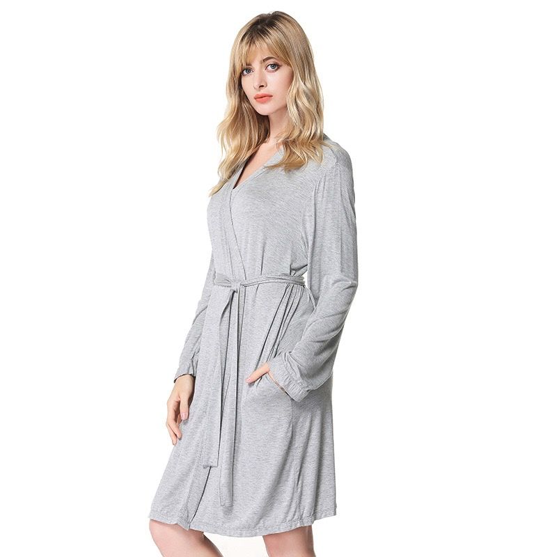 

Modal Seven-Yarn Sexy Women s Ice Silk Cardigan Nightgown Light hemp Gray 2XL