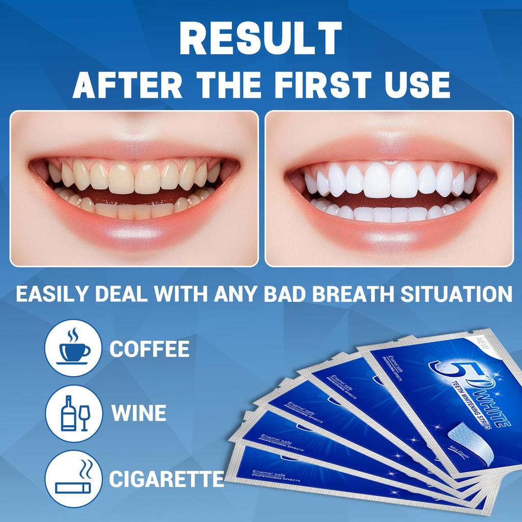 5D Teeth Whitening Strips for Sensitive Teeth, Remove Stains From Coffee And Wine, Enamel Safe At Home Whitening Kit-7/14/21Pairs