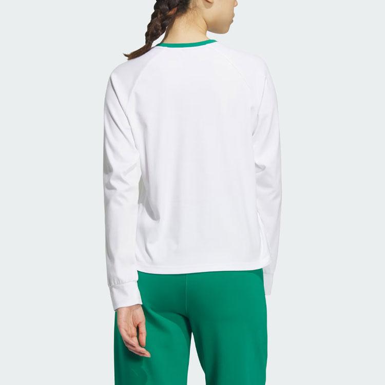 Adidas Logo Print Color Block Sports Casual Crew Neck Long Sleeve T-Shirt Women Tops White JE3619