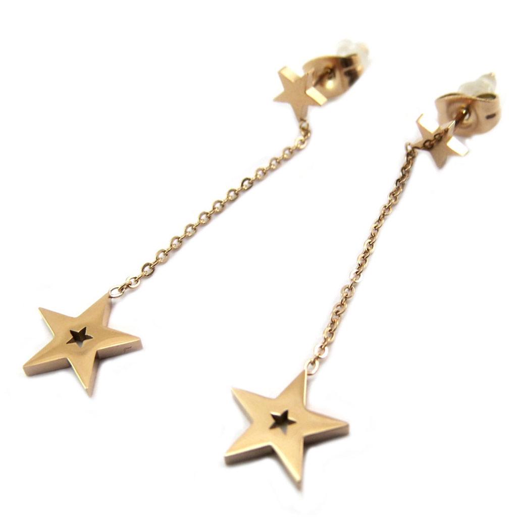 Les Trésors De Lily [P4568] - Rose Gold 'Stars' Steel Earrings - 43x9 Mm