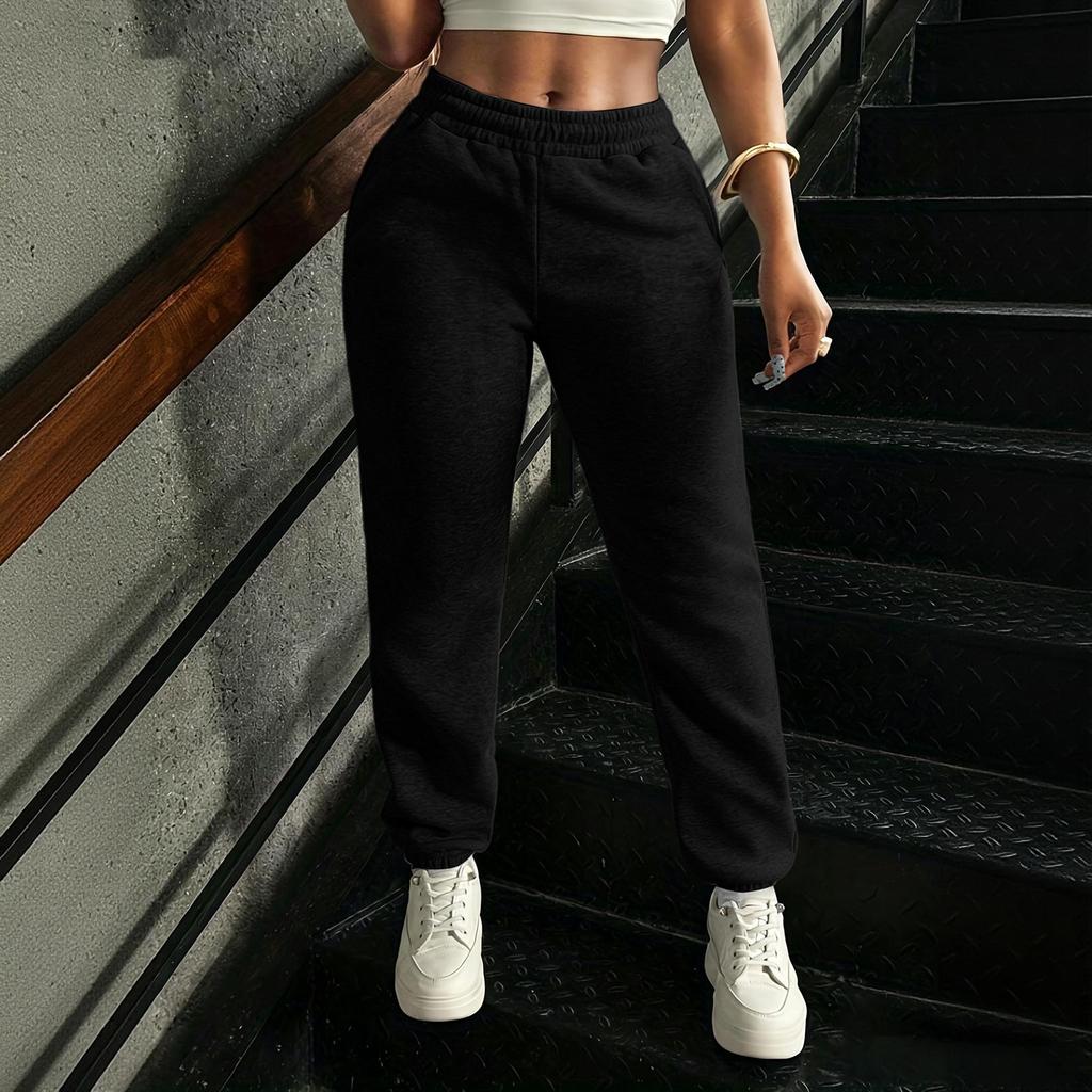 Women's Color Sweatpants with Elastic Waist and Pockets for Casual Wear