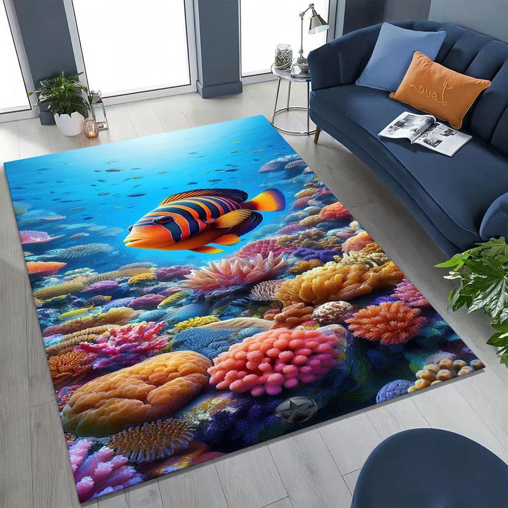 2026 New Underwater World Sea Dolphin Turtle Coral Rug for Bedroom Living Room Sofa Home Doormat Decor,Kids Non-slip Floor Mat