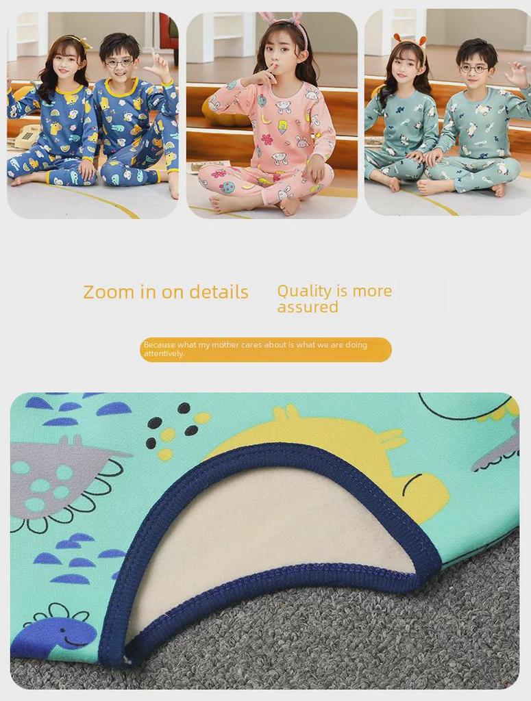 Kids' Thermal Fleece Pajama Set: Round Neck, Thickened for Winter, Unisex Design