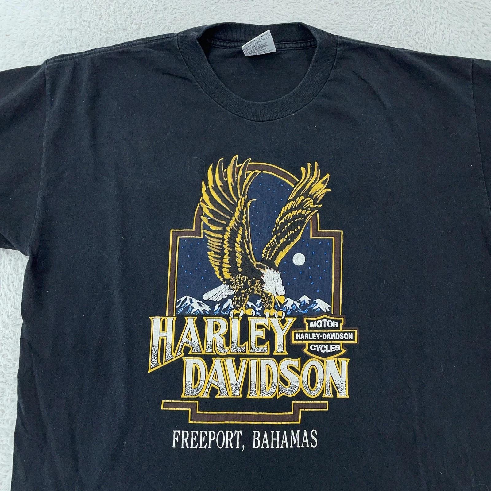 Harley-Davidson Shirt Mens XL Black Eagle Motorcycle Freeport Bahamas Biker L