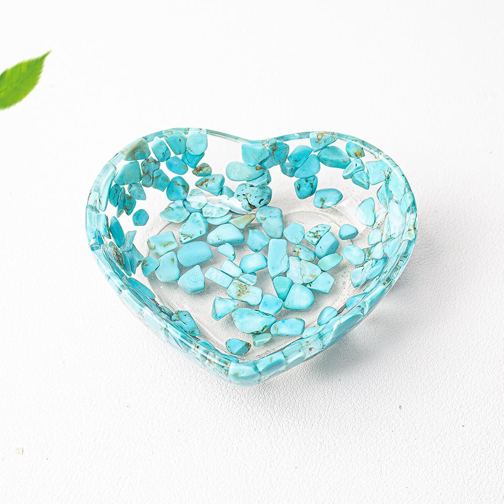 Piatto a Cuore in Resina con Riempimento di Cristallo Naturale per Arredamento Casa e Regalo
