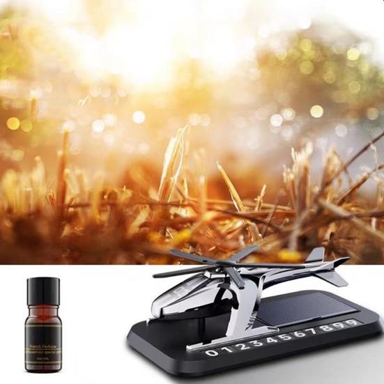 Solarenergie rotierende Aromatherapie Auto Lufterfrischer mit Telefonnummer Hubschrauber Form ätherisches