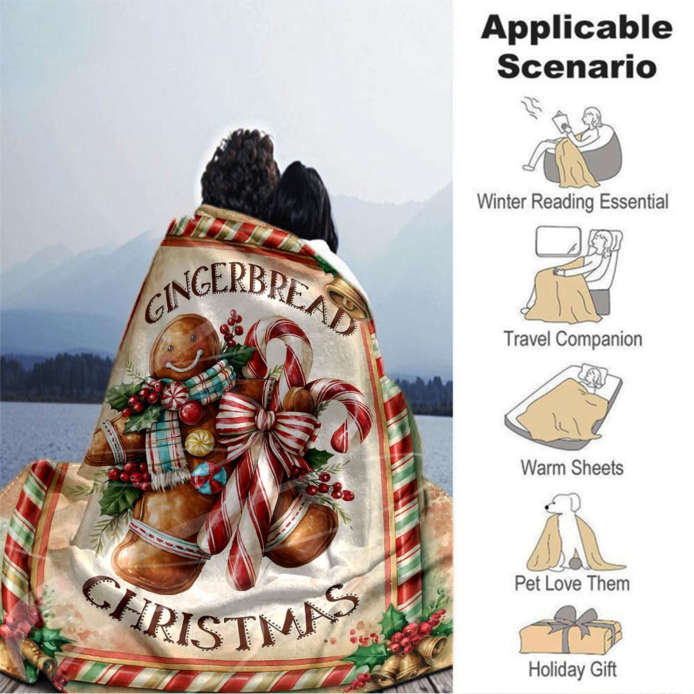 Gingerbread Christmas Decorations Blanket Soft Throw Blanket For Home Bedroom Bed Sofa Travel Office Solid Christmas Blanket