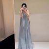 French high-end seaside vacation smudged V-neck suspender dress for women's summer is popular this year, long skirt