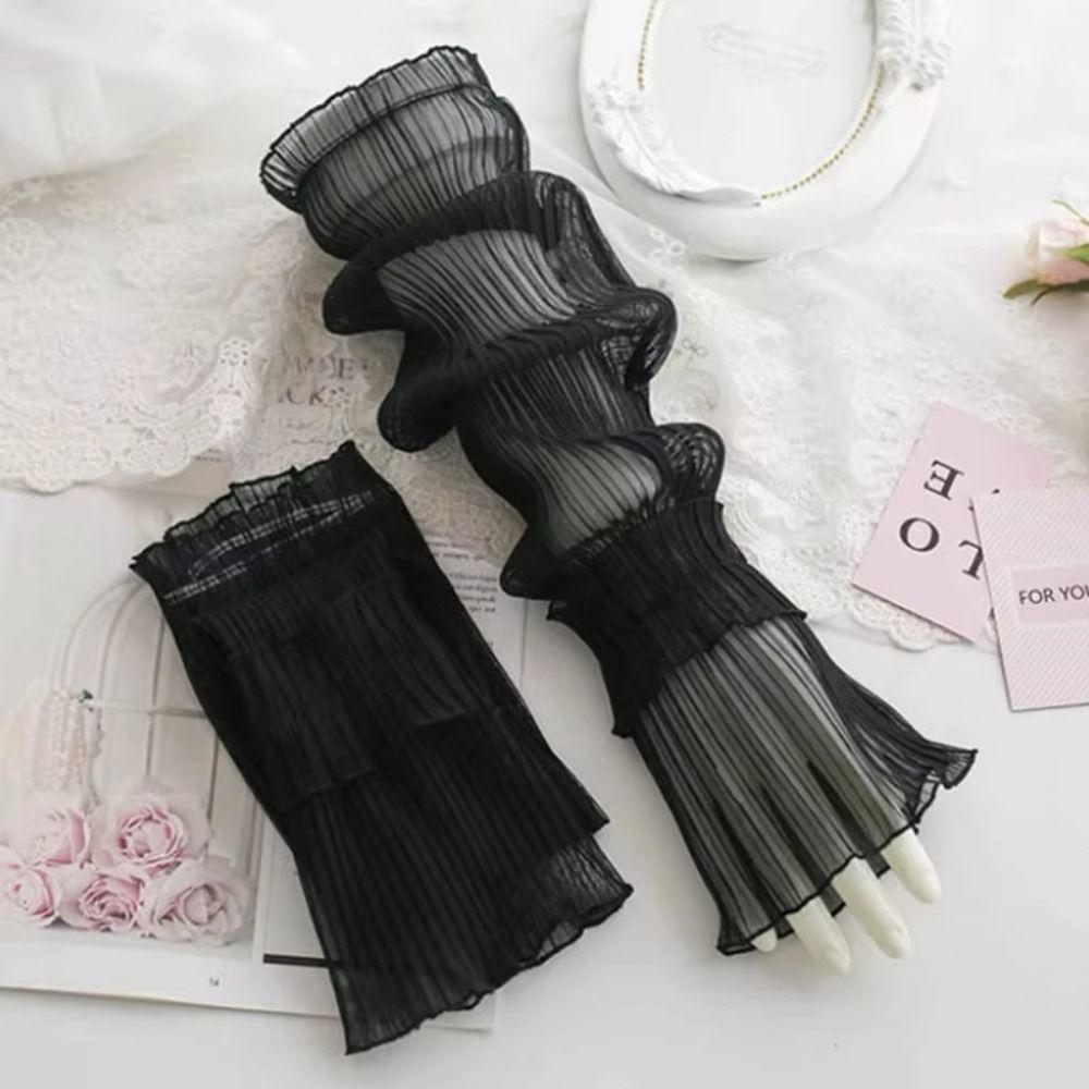 Elastic Sunscreen Arm Covers Lace Cycling Gloves Cute Ice Silk Arm Sleeves  Girl