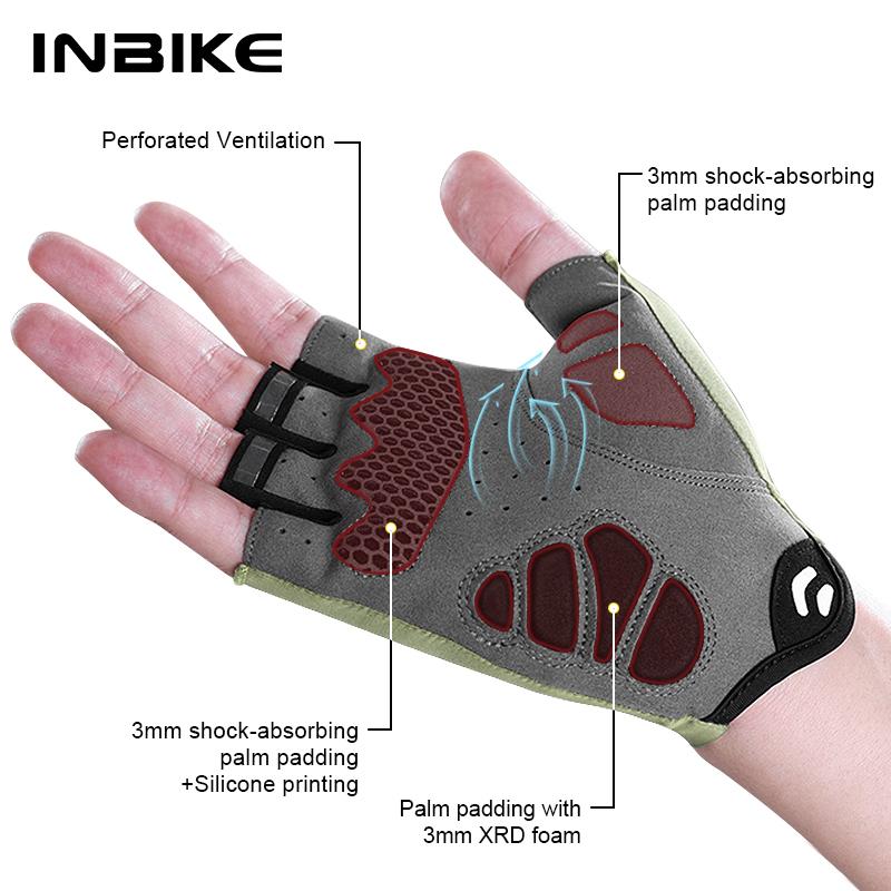 INBIKE Neue Fahrradhandschuhe Reflektierende Streifen Atmungsaktives Netz MTB Rennrad Handschuhe Gepolsterte Handfläche zum Radfahren Stoßdämpfung