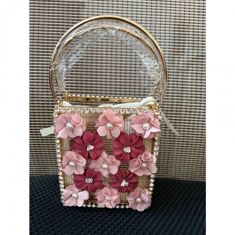 Straw Sunflower Square Birdcage Handbag With Hollow Cutout Design Women Evening Party Tote Bag