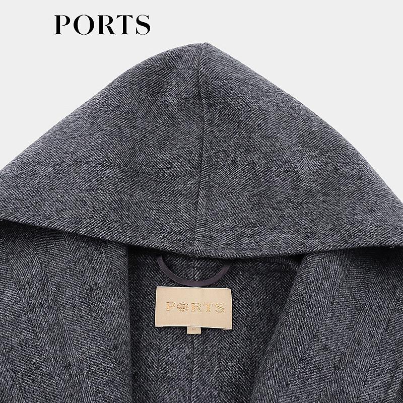 Ports Women's Grey Striped Belted Wool Long Coat