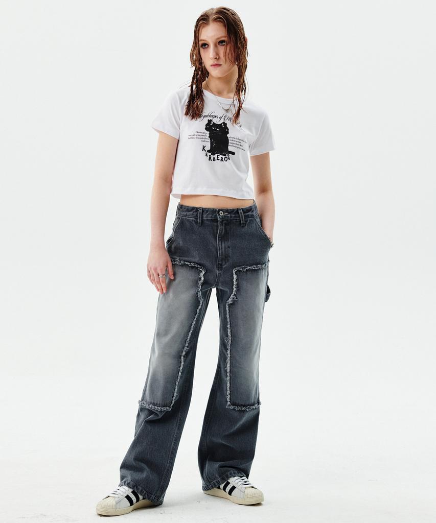Leoninghai Washed Denim Carpenter Pants [Gray]
